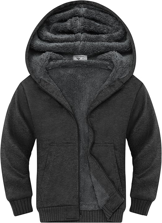zitysport Boys Fleece Hoodie Kids Zippered Fleece Jacket Solid Sherpa Lined Hoodie Winter